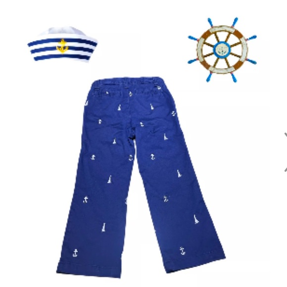 Crown& Ivy kids Navy sailor Pants- Nautical sailboats and Anchors Embroidered. - Picture 1 of 6